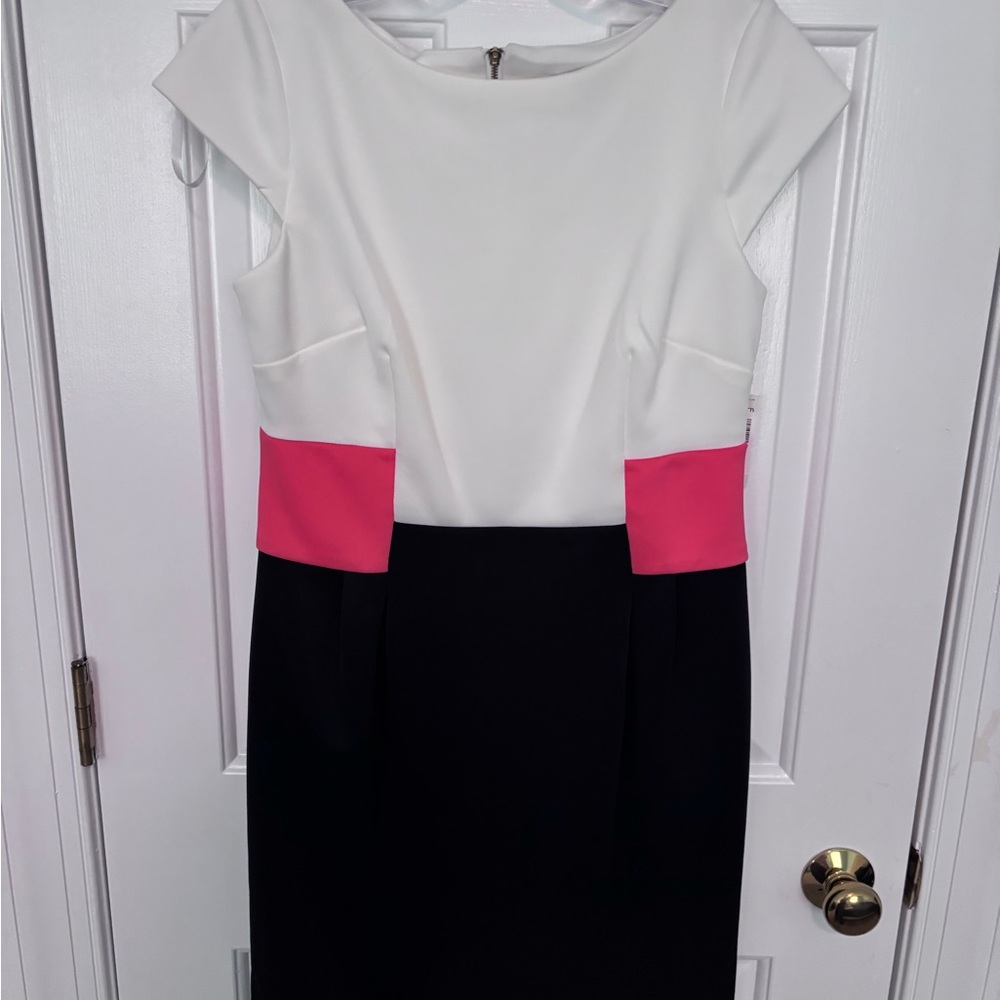 dressbarn White, coral, and Black Mini Dress